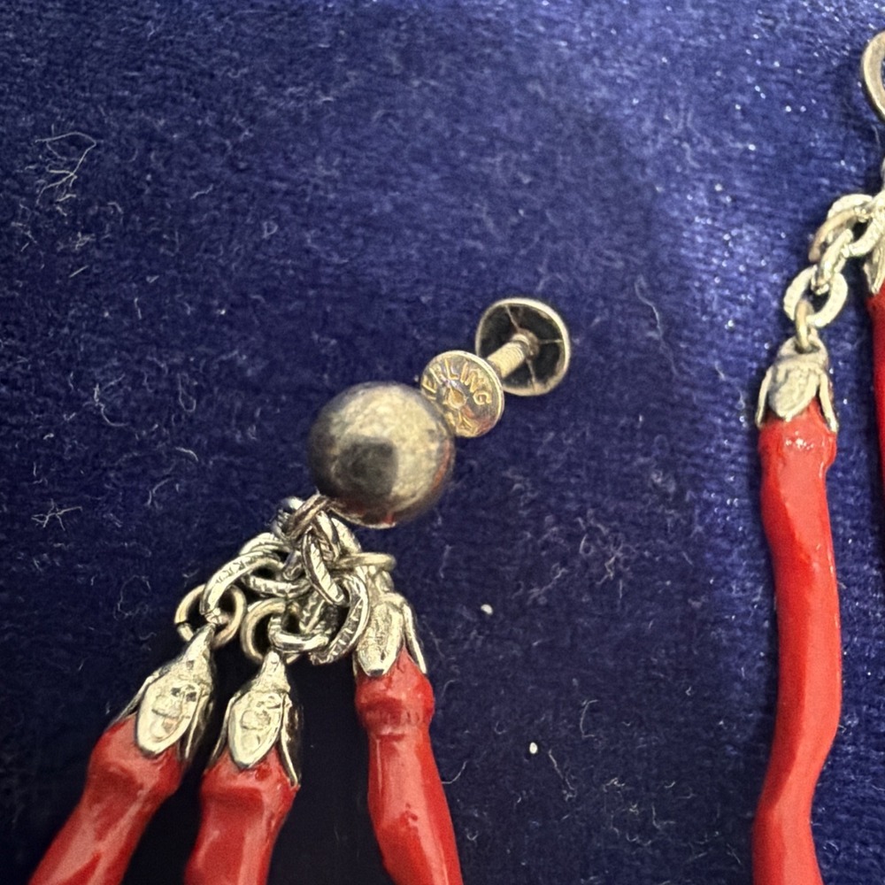 Vintage Red Chile Pepper Silver Screw Back Earrings Dangle Drop - Picture 5 of 7